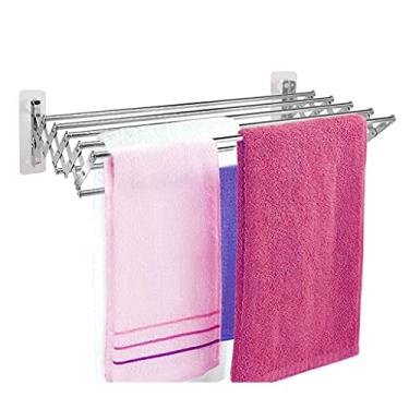 Imagem de EESCZVGBDX Varal de secagem retrátil dobrável montado na parede 7 polos varal linha de lavagem secadora de roupas Airer 304 aço inoxidável o novo