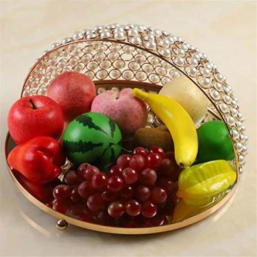 Imagem de Bandeja de sobremesa espelhada pérola redonda para decoração de casamento, prato de servir, pratos de jantar, bandeja de lanches, prato de frutas