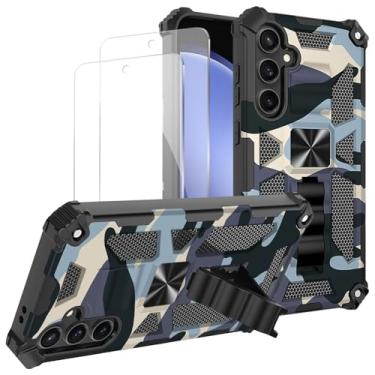 Imagem de Lokyoo Capa para Samsung Galaxy A36 5G, pacote com 2 protetores de tela de vidro temperado, grau militar, suporte com suporte magnético para carro, capa protetora para celular - azul marinho
