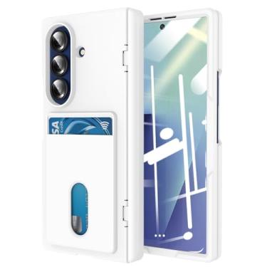 Imagem de FWYANZH Capa para Samsung Galaxy Z Fold 7, capa com ranhura para cartão, protetor de tela integrado, dobradiça, à prova de choque, capa de proteção completa de policarbonato rígido, branca, dobra 7