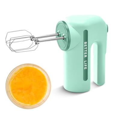 Imagem de Mixer Elétrico de Mão para Cozinha com Batedor Duplo Aço Inoxidável 304 5 Velocidades Ajustáveis Cabo Ergonômico Portátil Sem Fio Recarregável em Pé Bolo e