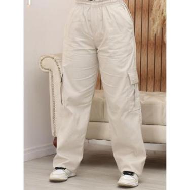 Imagem de Calça Cargo Sarja Feminina Wide Leg com Elástico-Feminino