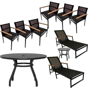 Imagem de Kit Jogo de Mesa 6 Cadeiras Perpétua 2 Espreguiçadeiras Frésia Preto -