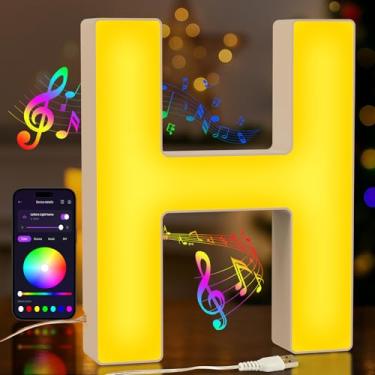 Imagem de MeRGBWLife Letra de letreiro LED H – Luz de parede com controle de aplicativo USB para presente de inauguração de casa ou casa, placa inicial de LED que muda de cor