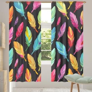 Imagem de 2 conjuntos de painéis de penas com estampas coloridas, cortinas transparentes e arejadas, com filtro leve, painéis de cortina de porta e janela para sala de estar, quarto, jantar, 192 cm de