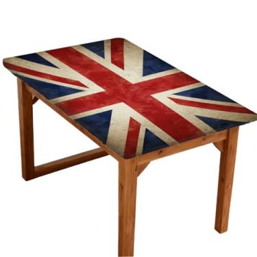 Imagem de hongjinglin Toalha de mesa retangular de 1,8 m com elástico com bandeira britânica retrô capa de mesa elástica retangular capa de mesa protetora à prova d'água lavável para piquenique, jantar, cozinha