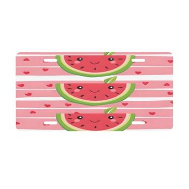 Imagem de Fruta melancia bonito coração placa de licença para a frente do carro placas de carro alumínio metal adequado para caminhão placa de porta de carro bar café acessórios automotivos para homens mulheres