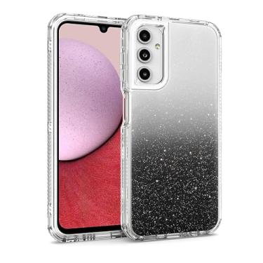 Imagem de KACHEN Capa para Samsung Galaxy A14 4G/5G, 3 em 1, brilhante, brilhante, brilhante, à prova de choque, capa híbrida para mulheres e meninas, preta