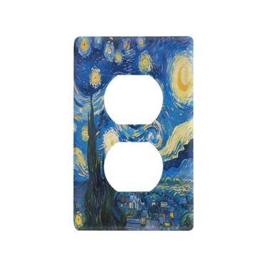Imagem de Blueangle The Starry Night Art Duplex Outlets Wall Plate, tamanho padrão, placas de cobertura de tomada elétrica de 1 gangue para decoração de quarto de escritório em casa, 4,53 x 2,76 polegadas (320)