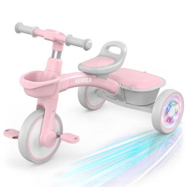 Imagem de Iluminação colorida de triciclo infantil SEREED para meninas de 2 a 5 
