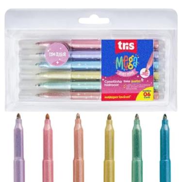 Imagem de Hidrocor Ponta Fina Mega Tons Pastel Glitter 6 cores – Tris