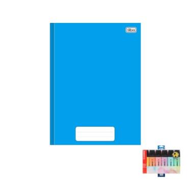 Imagem de Kit Caderno Brochura Tilibra Azul 80 Folhas + Caneta Esferográfica Spiro 0.7mm + Marca Texto Boss 6 Cores