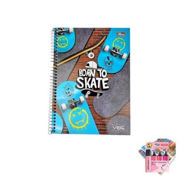 Imagem de Kit Caderno Universitário Capa Dura Vibe Masculino 320 Folhas + Caneta Trigel Metálica 10 Cores + Marca Texto Boss 4 Cores