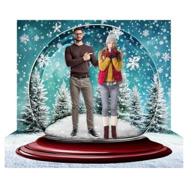 Imagem de Mindsoft 2,1 x 1,5 m de pano de fundo de globo de neve de Natal, decoração de parede, faixa de Natal, país das maravilhas de inverno, fundo de bola de cristal de neve, fundo de chão para festa, sessão