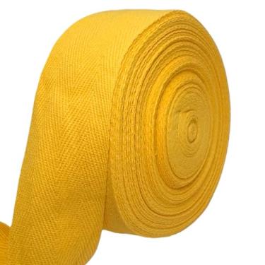 Imagem de PAMIR TONG Fita de sarja dourada espinha de peixe de 3,8 cm - 20 metros - Acabamento de borda de algodão macio natural para sacola e alças de bolsa, avental, artesanato de vestuário, costura, bolsas