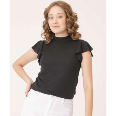 Imagem de Blusa Feminina Babado Gola Alta Marisa-56002, PP, Preto