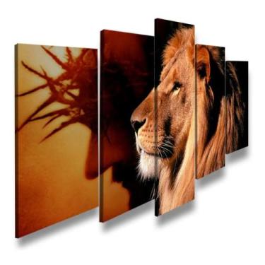 Imagem de quadros decorativo 5 peças mod Jesus Cristo e Leão - autopc 3mm