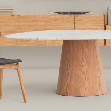 Imagem de Mesa De Jantar Cone Orgânica Redonda 90x93 Cm Base Freijó Tampo Mármore