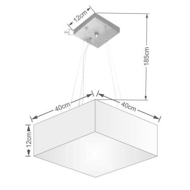 Imagem de Lustre Pendente Quadrado Vivare Md-4194 Cúpula Em Tecido 12/40x40cm - Bivolt Branco 127/220v