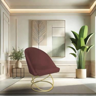 Imagem de Kit 04 Cadeiras Poltrona De Jantar Bela Suede Marsala Base Metálica Luxo Dourado - Pallazio