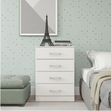Imagem de Cômoda Pequena Com 4 Gavetas 55x93cm Mdp Branco Menu Móveis Branco