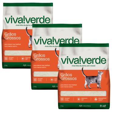 Imagem de Kit Areia Viva Verde Biodegradável - Grãos Grossos (nova Embalagem) - Super Premium Para Gatos 12kg