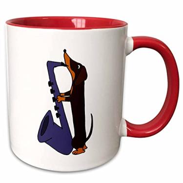 Imagem de 3dRose Caneca engraçada de saxofone de cachorro dachshund tocando, 325 ml, vermelha