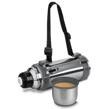 Imagem de Garrafa Térmica de Aço Inox (1,2 Litros) com Alça – Design All Grey (Cinza) – Isolamento Duplo para Gelo e Bebidas Quentes