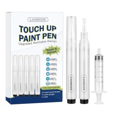 Imagem de LANBEIDE Canetas de pincel de retoque, caneta de tinta preenchível, 5 peças, kit de reparo de drywall para reparo de parede, funiture, armário, piso de madeira, janela, armazenamento de tinta 6ML