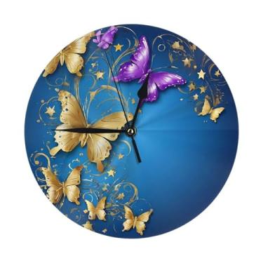 Imagem de ZERAOKE Borboletas - Relógio de parede redondo moderno - silencioso sem tique-taque operado por bateria, decoração de mesa ou parede para sala de estar, quarto, escritório.