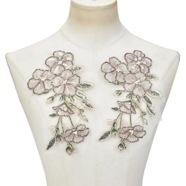 Imagem de GORGECRAFT 2 Pçs Remendos de Lantejoulas de Renda Bordados Plástico Pérola Paillette Frisado Flor Costurada em Tecido de Malha Bordado Apliques para Casamento Vestido de Noiva Vestidos Roupas Costura