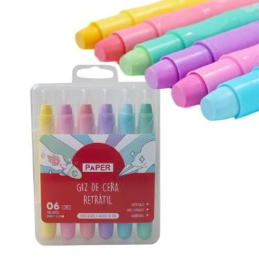 Imagem de Giz de Cera Retrátil 6 Cores Macio Suave Tons Pastel Durável - Sou MAi