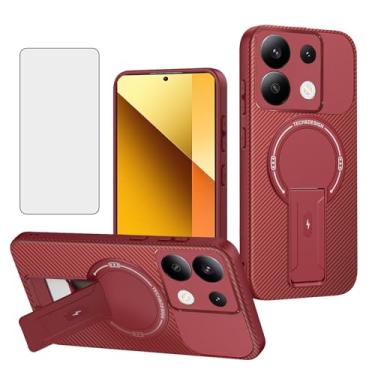 Imagem de Asuwish Capa de telefone para Xiaomi Redmi Note 13 5G capa magnética de fibra de carbono com protetor de tela de vidro temperado e suporte protetor fino macio rígido acessórios para celular Note13