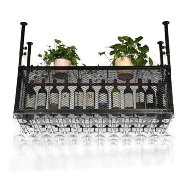 Imagem de Rack de exibição de vinho moderno montado na parede Suporte de vidro para garrafa de parede Prateleira suspensa de metal, suporte de teto para pendurar para copo de vinho, rack de vinho para pendurar