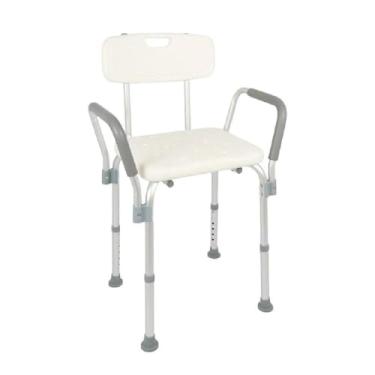 Imagem de Cadeira de Banho com Encosto e Apoio para Braço – Banqueta Reforçada para Idoso, Adultos e Obesos até 135kg