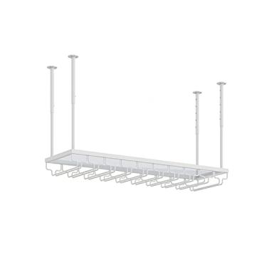 Imagem de APUM Rack de vinho suspenso no teto, altura ajustável, suporte de taças de metal, bares, restaurantes, prateleira de armazenamento de acrílico branco, pode suportar 100 kg