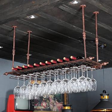 Imagem de Suporte de metal para pendurar para copos de vinho - Suporte de garrafa de vinho de teto, prateleira de vinho de ferro, altura ajustável de 30-60 cm, para bares e restaurantes