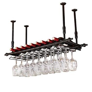 Imagem de APUM Suporte de teto para vinho | Suporte de copo de vinho para pendurar | Suporte de garrafa de vinho vintage | Suporte rústico para taças de vinho | Altura ajustável