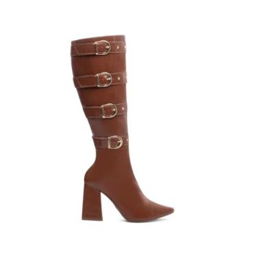 Imagem de BOTA BICO FINO FEMENINO TORRICELLA NAPA CARAMELO ZÍPER NA COR CARAMELO APLIQUES NA COR DOURADO,NÚMERO 35