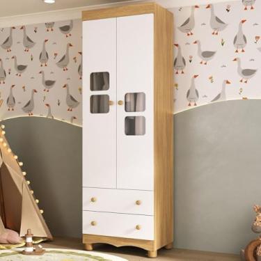 Imagem de Guarda-roupa Infantil 62cm 2 Portas com Vidro e 2 Gavetas Luna Multimóveis Mp4411 Madeirado/branco