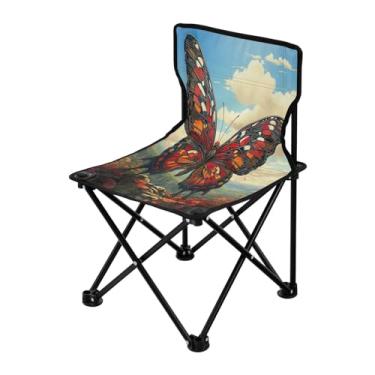 Imagem de Wassud Cadeira de acampamento leve portátil borboleta vermelha cadeira dobrável ao ar livre Oxford pano cadeira de praia para jardim praia pesca
