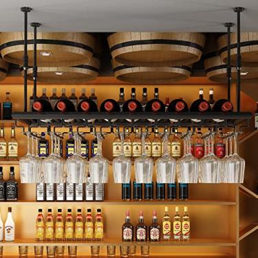 Imagem de APUM Prateleiras de vinho de teto, altura ajustável, taças de metal para vinho, suporte de garrafa de vinho, para bares, cozinhas, restaurantes (80 cm)