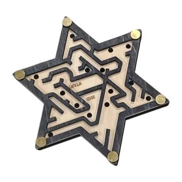 Imagem de menolana Jogo de tabuleiro labirinto de madeira: diversão que aprimora a concentração e a coordenação. Quebra-cabeça labirinto de bolinhas de gude para meninos, Hexágono