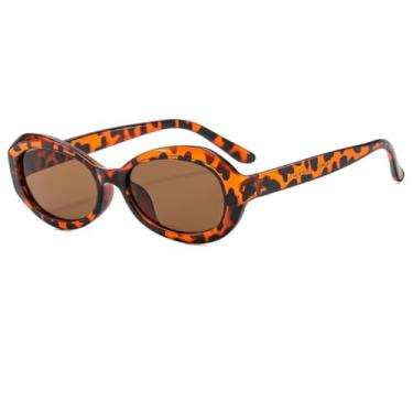 Imagem de Óculos de Sol Femininos Retrô Oval Punk com Proteção UV400 (Estampa de Leopardo - Marrom)