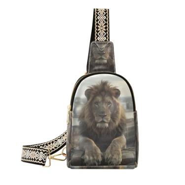 Imagem de CEBUGI Bolsa tiracolo feminina Lion pequena de couro, pochete transversal para trilhas, viagens ao ar livre