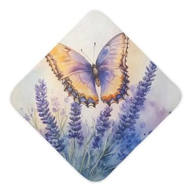 Imagem de STAYTOP Toalhas de bebê com capuz de musselina lavanda e borboleta, toalha de banho super macia, toalhas de banho absorventes para banho recém-nascido unissex 76 x 76 cm