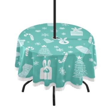 Imagem de CEBUGI Toalha de mesa redonda para uso ao ar livre, fundo natalino, impermeável, com furo Umberlla, capa de mesa lavável para pátio, cozinha, sala de jantar, 152 cm