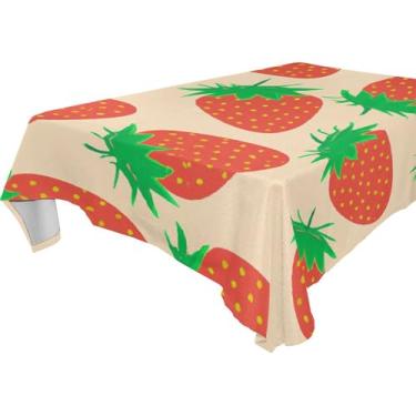 Imagem de Burbuja Toalha de mesa de frutas morangos, toalha de mesa retangular, anti-rugas, grossa para decoração de jantar, cozinha, festa, 152 x 228 cm