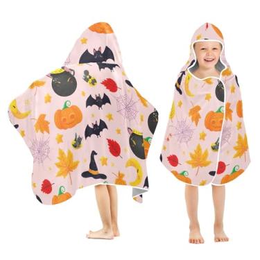 Imagem de Burbuja Linda toalha de banho com capuz elementos de Halloween para crianças, toalha de praia de pelúcia macia absorvente para meninas e meninos 3-10 anos, 61 x 127 cm