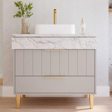 Imagem de Gabinete para Banheiro 90cm com 1 Porta 1 Gaveta e Cuba de Sobrepor Riviera Platina